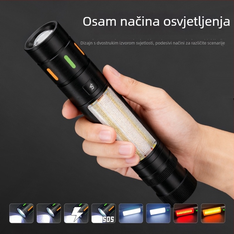 Višestruka automobilna LED svjetiljka s bijelim laserom + COB LED, 20W, 3000mAh, 350+ lm, domet 500m+, aluminijska legura, magnet, optički zum
