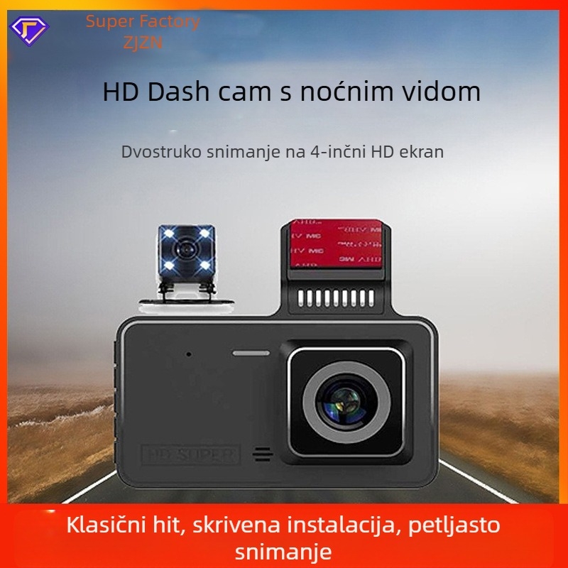 Automobilska dash kamera s prednjom i stražnjom dvostrukom lećom, 1080p, 170° široki kut, automatsko petljanje snimanja, podržava TF karticu do 64GB