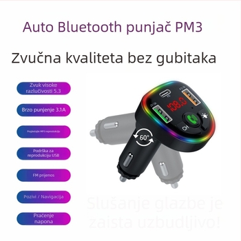 Automobilska punjač s brzim punjenjem i voltmetrom, ulaz 12V/24V, FM predajnik i Bluetooth MP3 player