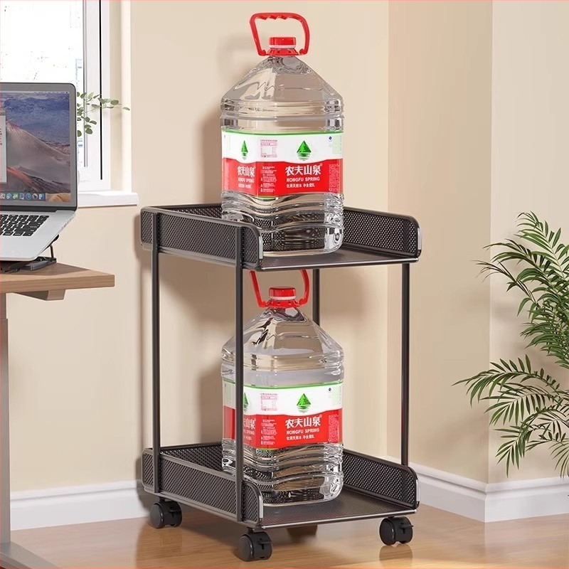 Dvoetažni metalni mobilni stalak za računalo s kotačićima – stolni skladišni stalak