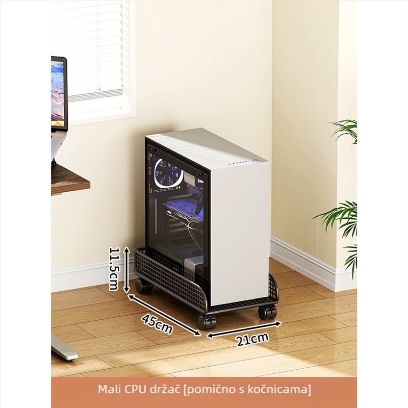 Dvoetažni metalni mobilni stalak za računalo s kotačićima – stolni skladišni stalak