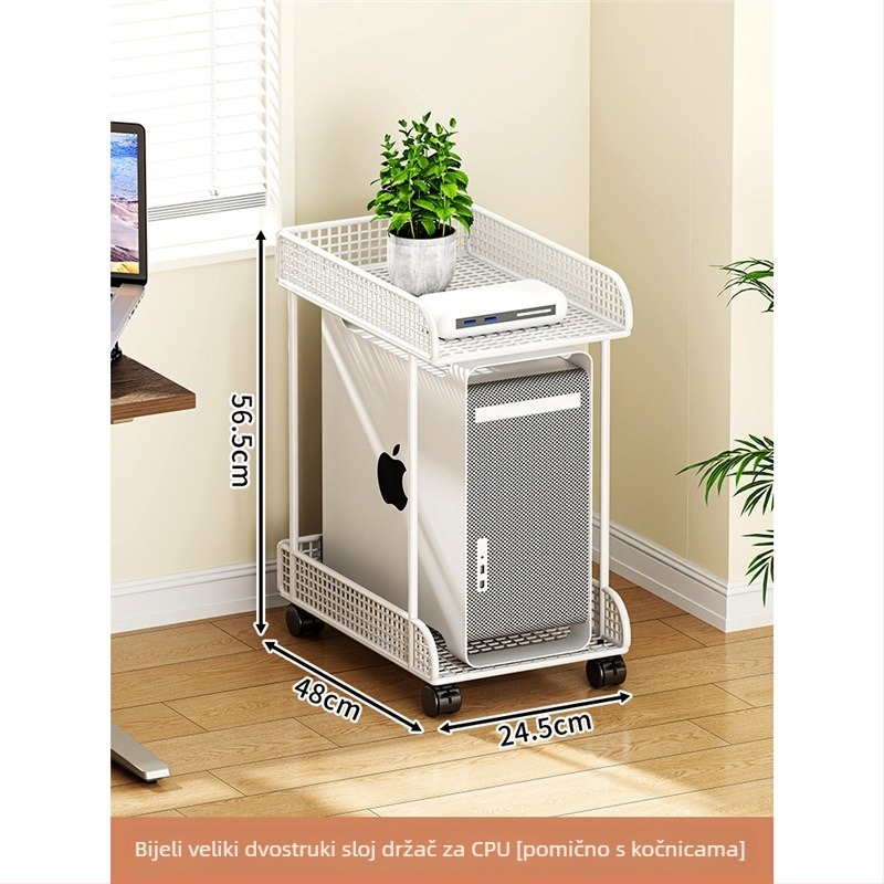Dvoetažni metalni mobilni stalak za računalo s kotačićima – stolni skladišni stalak