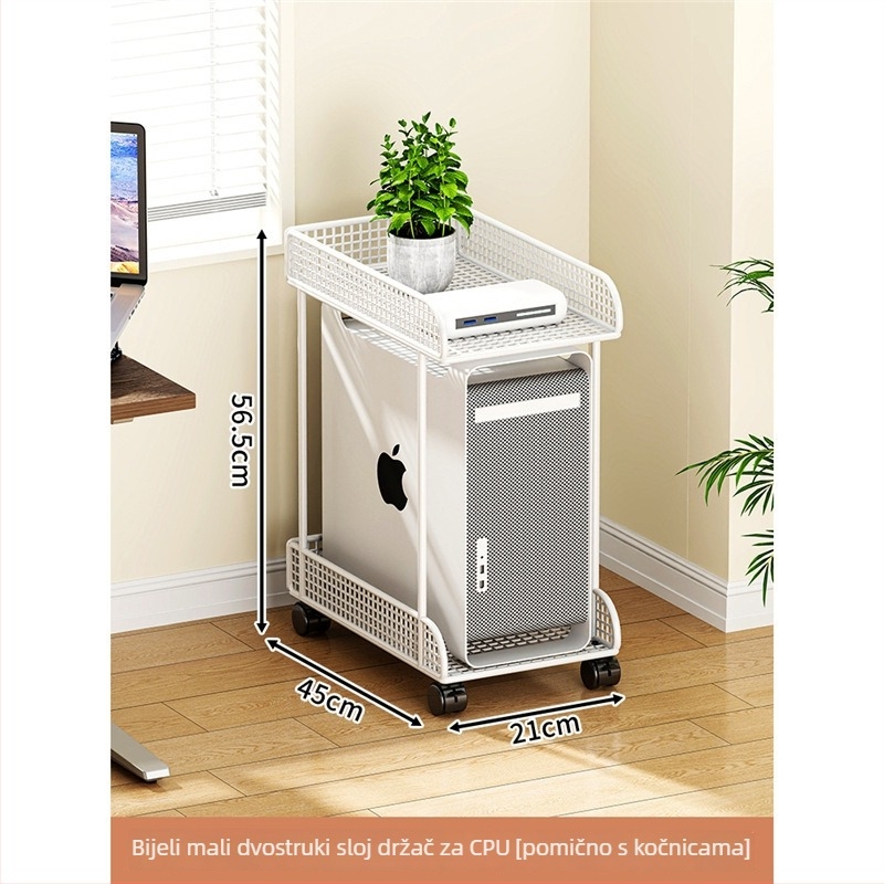 Dvoetažni metalni mobilni stalak za računalo s kotačićima – stolni skladišni stalak