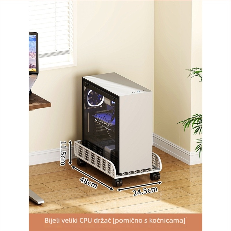 Dvoetažni metalni mobilni stalak za računalo s kotačićima – stolni skladišni stalak