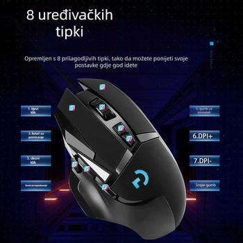 G502 žična gaming miš, optički senzor 5600 DPI, 7 tipki, USB, ergonomski