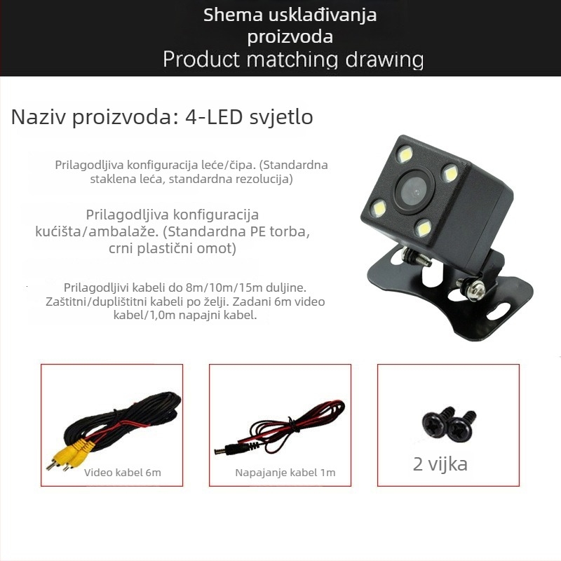 Kamera za stražnji pogled automobila (12V; 170° kut gledanja; 648x488 rezolucija; CCD senzor; PAL CVBS)
