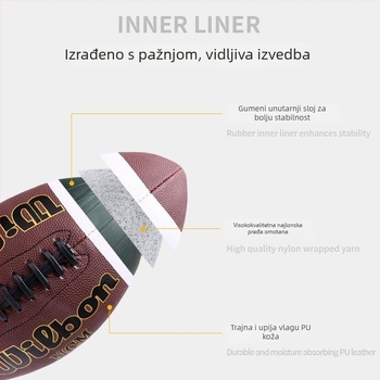 Američki nogomet – standardna lopta za igru, PP materijal, šivena strojem, kategorija rugby, bez prilagodbe