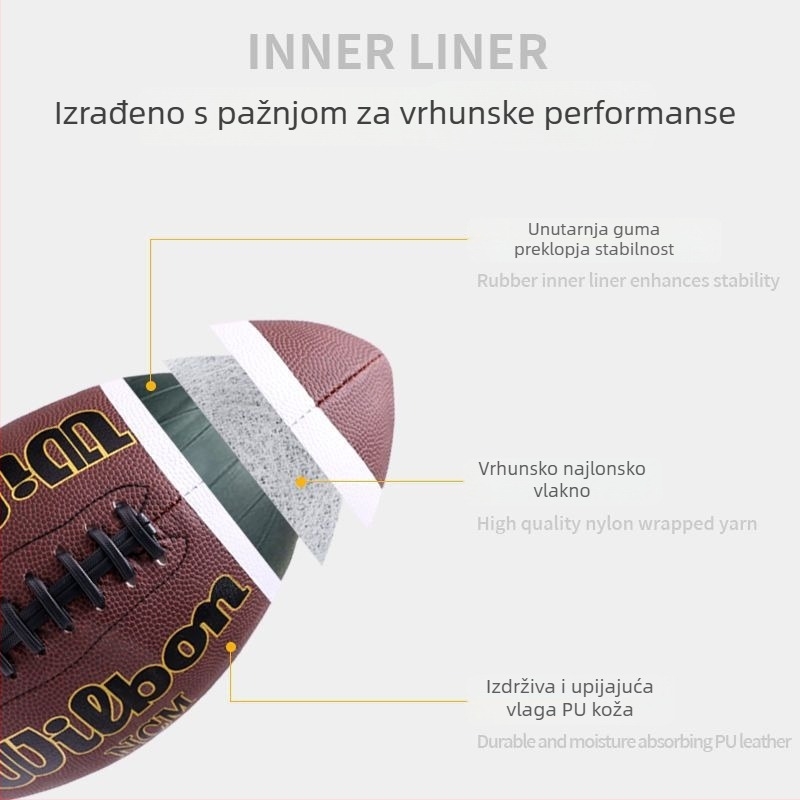Standard za trening američkog nogometa broj 9 – otporan PP materijal, šivanje strojem, bez loga, rugby kategorija