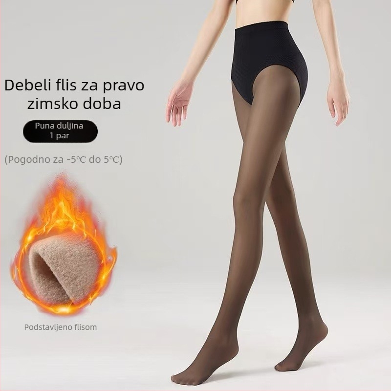 Ženski leggings visokog struka s flisom za jesen/zimu, crne, oblikovanje tijela