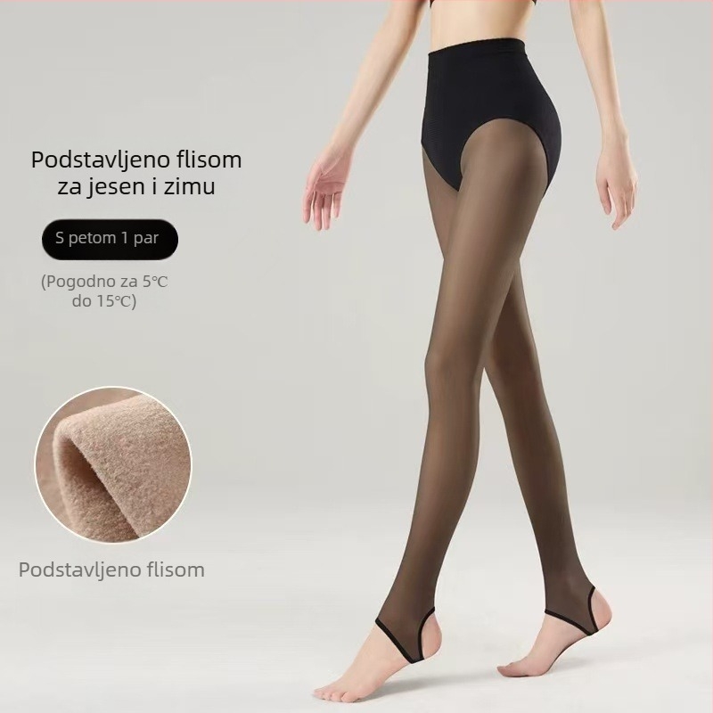 Ženski leggings visokog struka s flisom za jesen/zimu, crne, oblikovanje tijela