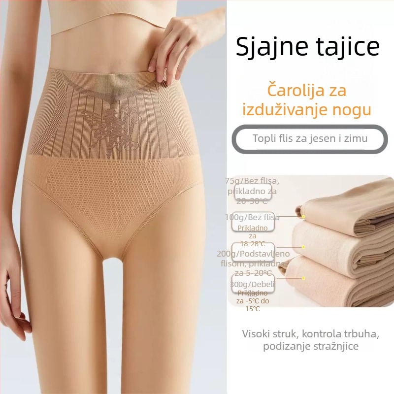 Ženski leggings visokog struka s flisom za jesen/zimu, crne, oblikovanje tijela