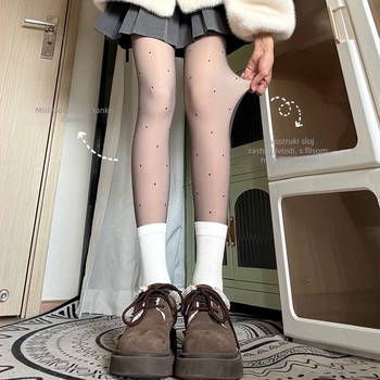 Najlon tajice s točkastim uzorkom, flis podstava, debele, tople, modelirajuće