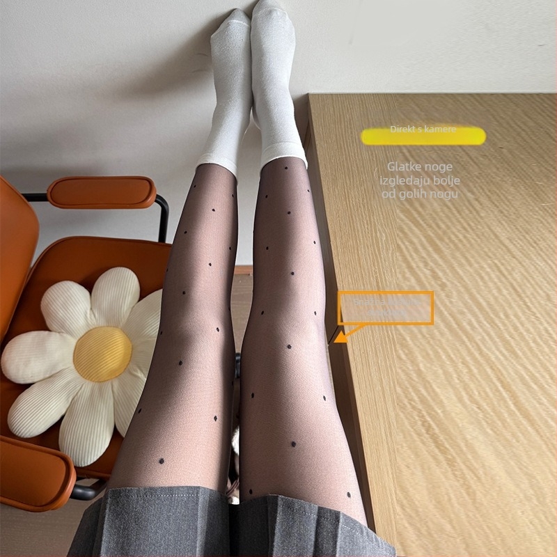 Najlon tajice s točkastim uzorkom, flis podstava, debele, tople, modelirajuće