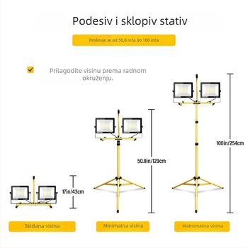 Prijenosno LED radno svjetlo s stativom, 100W, 220V, IP66, kut snopa 120°