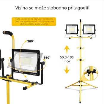 Prijenosno LED radno svjetlo s stativom, 100W, 220V, IP66, kut snopa 120°