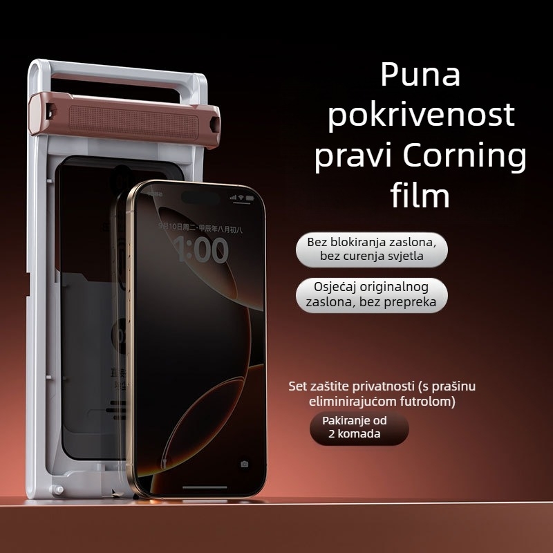 Kaljeno staklo za prednju zaštitu zaslona Apple 16Pro — potpuno pokriće, anti-peep, anti-fingerprint, otporno na prašinu, HD, brzo postavljanje