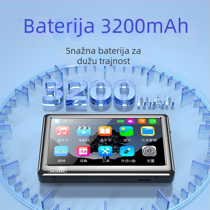 V5 MP5 player s kapacitivnim zaslonom na dodir, podrška TF kartici, baterija 3200mAh, podržava MP3/WAV/APE i AVI/RMVB