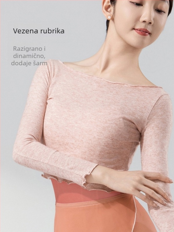 Ženski baletni trening-top s dugim rukavom, topao za jesen i zimu, podstava od pamuka, sastav: 48% viskoza, 31% poliester, 21% najlon