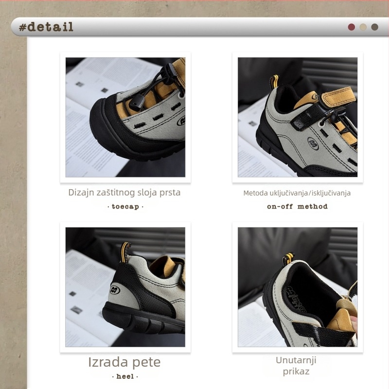Dječje planinarske tenisice s Velcro zatvaračem - niski članak, gumena potplat, gornji dio od sintetičke kože i svinjske split kože, ergonomska uloška