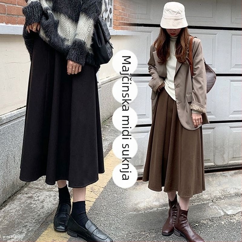 Trudnička midi suknja s podesivom podrškom za trbuh — vlakno akrila, glavni sastav materijala 95% i više, duljina midi, nepravilni kroj