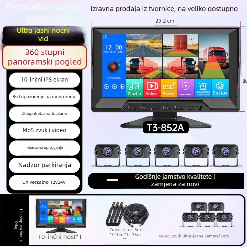 Kamion – Sve-u-jednom zaslon vozila s DVR-om, 4-kanalno praćenje, 24V, 1080p, 160°, dodirni zaslon, reverzna slika