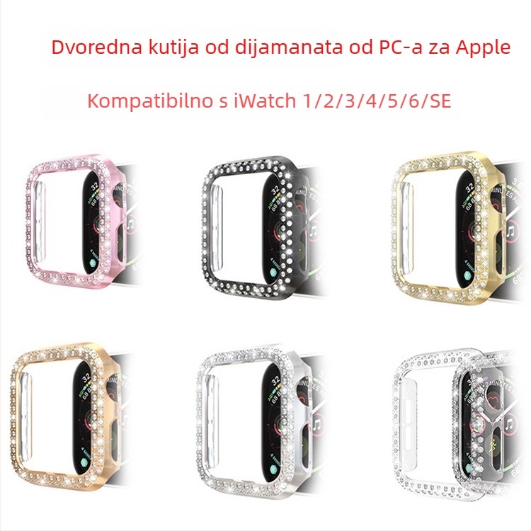 Zaštitna maska za Apple Watch S10/SE – dvostruki red dijamantnog ukrasa, elektroplirano PC kućište