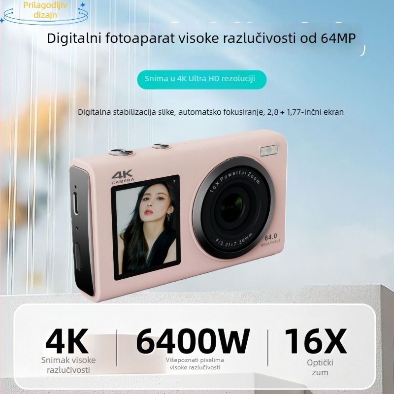 Dv80j Digitalna kamera s karticom — 24MP CCD senzor, 16x optički zum, maksimalna rezolucija 4320×3240, 2.8-inch LCD, 64GB ugrađena memorija