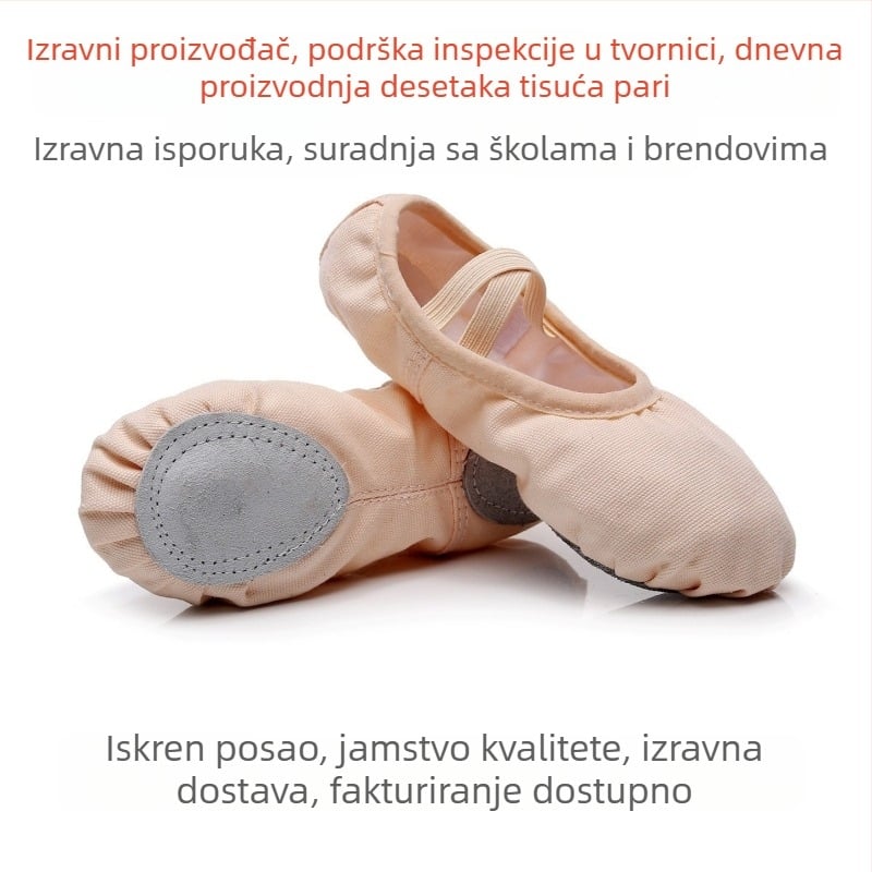 Plesne cipele za djevojčice - gornji dio platna, potplat od kože, prozračné, lagane, za balet i latino ples