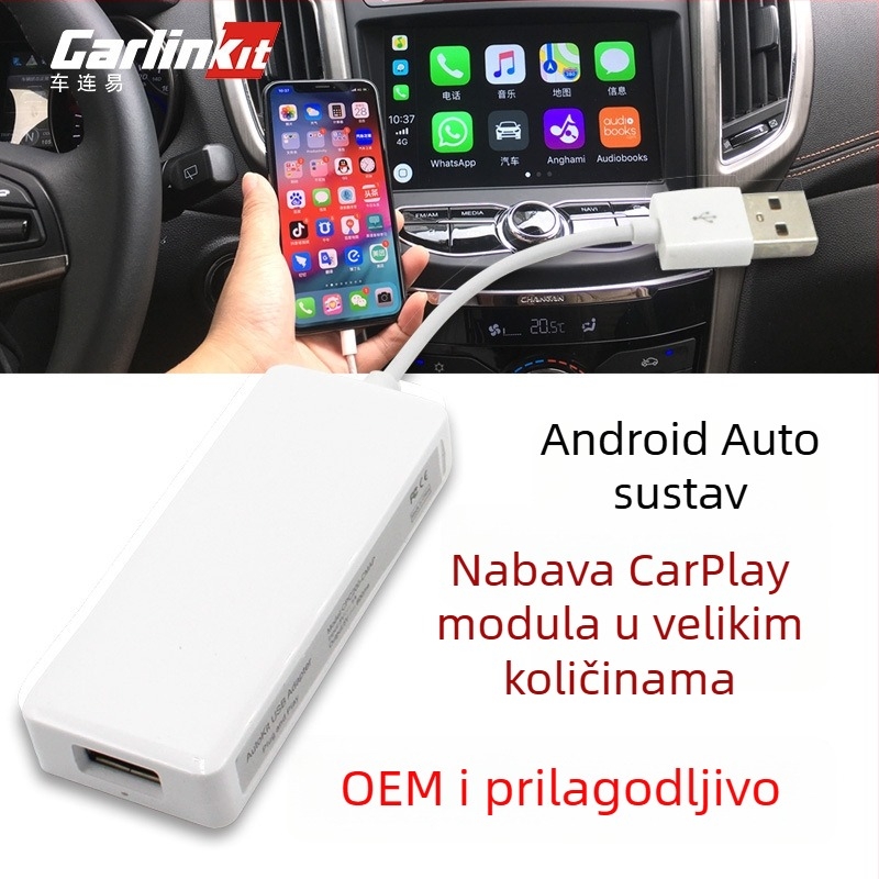 Auto infotainment modul s Android Auto i Apple CarPlay za navigaciju u vozilu (napajanje 5V, snaga 0,4W, ABS kućište, USB povezivanje, kompatibilan s modificiranim Android zaslonima)