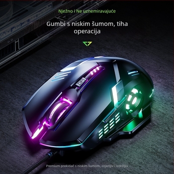 Žičani gaming miš s 6 tipkama, USB, 3000 DPI, prilagodljiv DPI, ergonomski dizajn, 4-smjerni kotačić za pomicanje