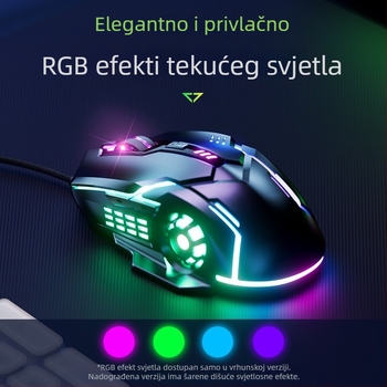 Žičani gaming miš s 6 tipkama, USB, 3000 DPI, prilagodljiv DPI, ergonomski dizajn, 4-smjerni kotačić za pomicanje