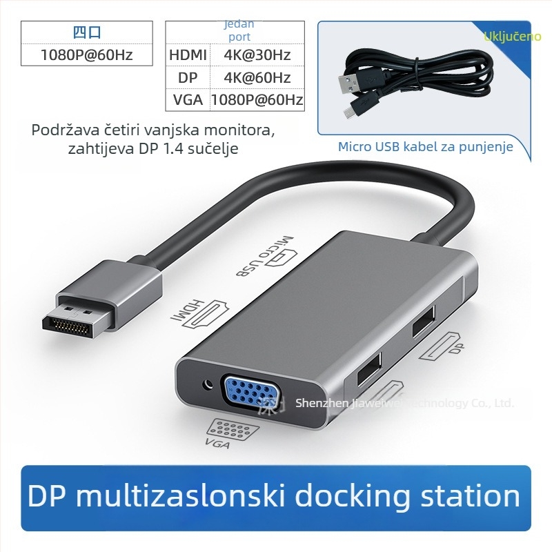 Type-C docking stanica s dvostrukim HDMI izlazom, 1–2 HDMI izlaza, 21Gbps brzina prijenosa, kabel 0,2 m