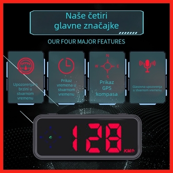 Nov boja HUD zaslon za automobil s glasovnim upozorenjem radar detektora, GPS kompas i brzomjer