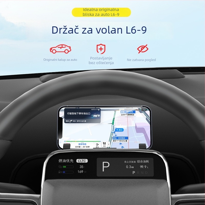 Stražnji silikonski držač telefona za auto za Li Auto L6/L7/L8/L9 i I6/I8, ljepilo za montažu, 7.5W punjenje, kompatibilan s volanom