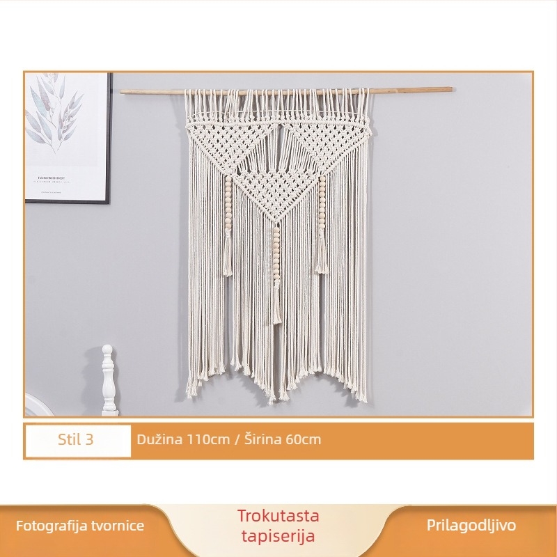 Zidna tapiserija - ručno tkana, seoski stil (pamučni materijal, kvadratni oblik, jednobojni uzorak)