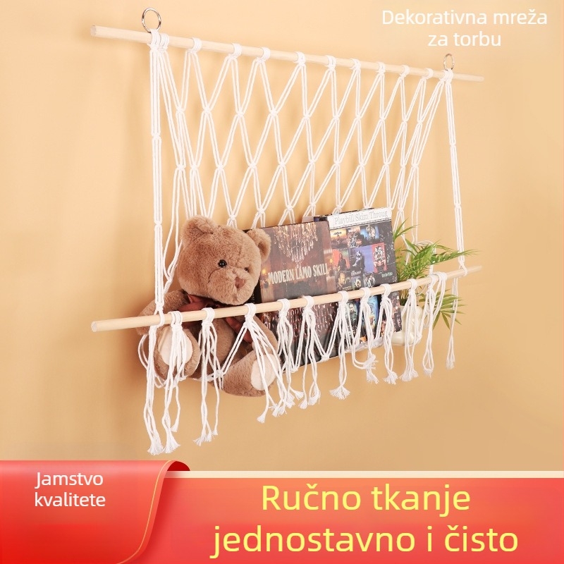 Ručna pletena mreža za igračke od pamuka, zidna dekoracija u boemskom nordijskom stilu, pravokutna tapiserija za pohranu