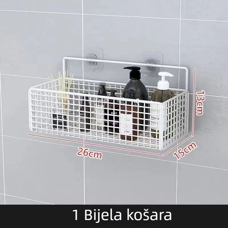 Zidni rega za skladištenje kuhinje i kupaonice, 1 razina, kovane željezo, bez bušenja, bez ugradnje, kuka za montažu, moderan mrežasti dizajn