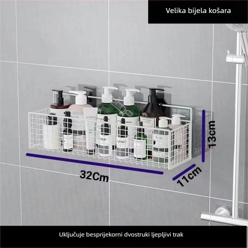 Zidni rega za skladištenje kuhinje i kupaonice, 1 razina, kovane željezo, bez bušenja, bez ugradnje, kuka za montažu, moderan mrežasti dizajn