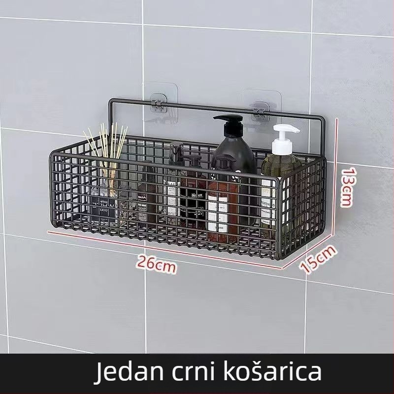 Zidni rega za skladištenje kuhinje i kupaonice, 1 razina, kovane željezo, bez bušenja, bez ugradnje, kuka za montažu, moderan mrežasti dizajn