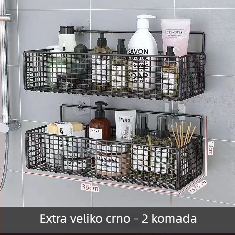 Zidni rega za skladištenje kuhinje i kupaonice, 1 razina, kovane željezo, bez bušenja, bez ugradnje, kuka za montažu, moderan mrežasti dizajn
