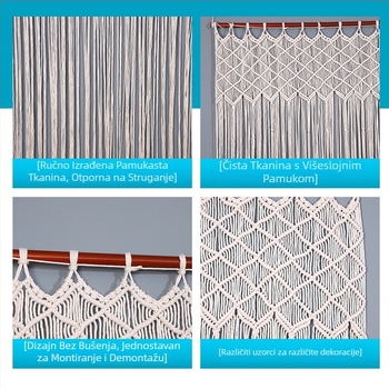 Ručno tkani goblen zavjesa za vrata, prugasti uzorak, nordijski stil, pamuk i poliester