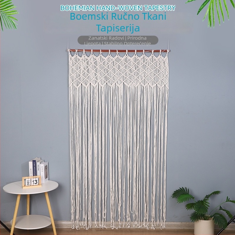 Ručno tkani goblen zavjesa za vrata, prugasti uzorak, nordijski stil, pamuk i poliester