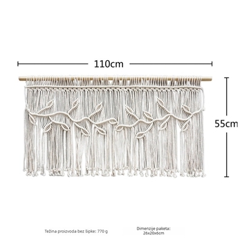 Vrata zavjesa goblen, 100% pamuk, ručna izrada, skandinavski stil, pravokutni oblik, jednobojni uzorak