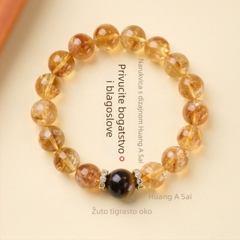 Ručna narukvica s Citrine kuglicama, vintage stil, geometrijski oblik, Feiyi