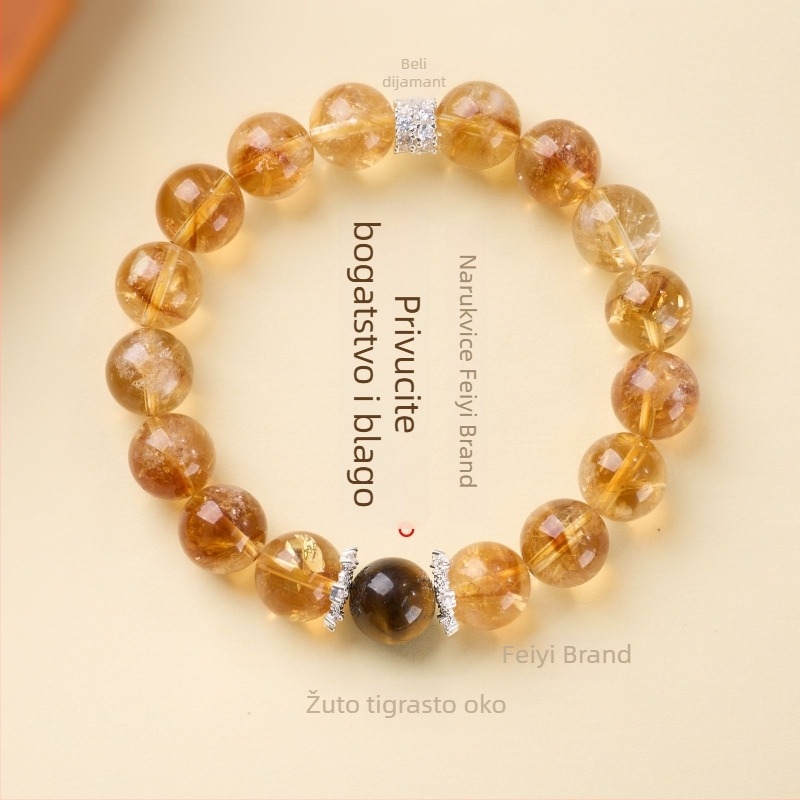Ručna narukvica s Citrine kuglicama, vintage stil, geometrijski oblik, Feiyi