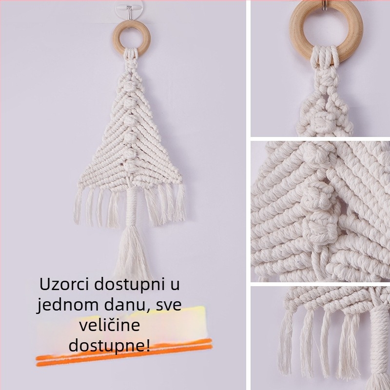 Nordijski ručno pleteni pamučni tapiserij za zid – okrugli oblik, kružni uzorak, ručno pleteno, pogodno za dnevni boravak, spavaću sobu ili dječju sobu