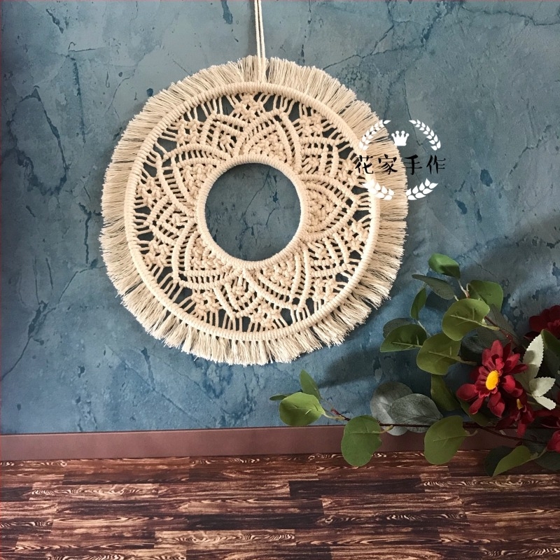 Makrame Dream Catcher zidni ukras - ručno pleteni pamučni konac, kružni oblik, uzorak lišća, nordijski stil