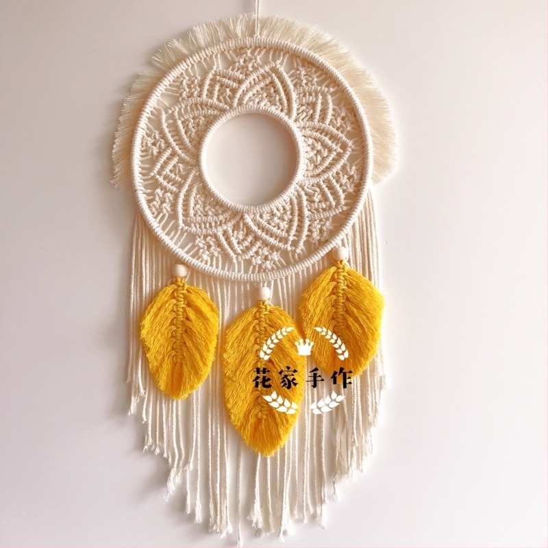 Makrame Dream Catcher zidni ukras - ručno pleteni pamučni konac, kružni oblik, uzorak lišća, nordijski stil