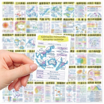 Set naljepnica s geografijom: 50 naljepnica za laptop, bilježnicu, futrolu za telefon i termos – tiskano, samoljepljivo, Marka Pick up the music, stil Lovable wind