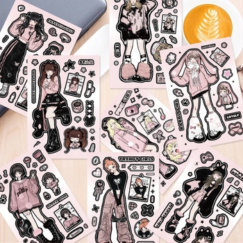 Set od 8 samoljepljivih naljepnica za DIY dnevnik i ukrašavanje futrole za telefon; marka Tu; materijal: PVC ljepilo; stil: crtani; proces: naljepnica i tisak